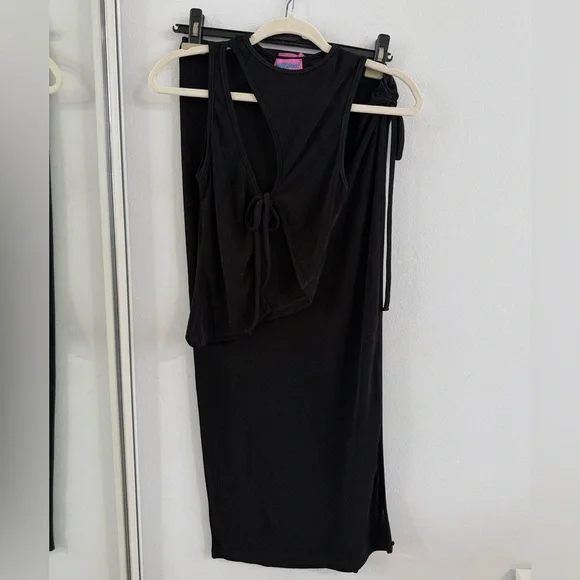 Edikted Black Cut Out Tie Front Tank Top + Skirt SET - Picture 2 of 8